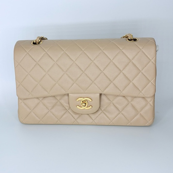 New Condition Chanel Double Flap Beige Caviar Quilted Gold Purse/Shoulder Bag - Picture 1 of 15